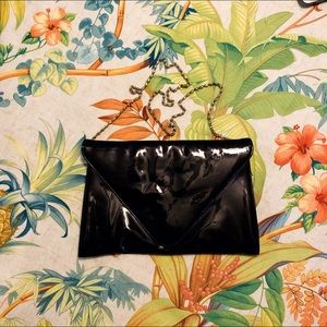 *SOLD* Vintage Black Vinyl Clutch Purse with Gold Chain